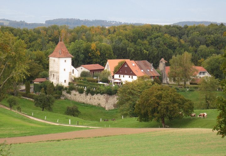 Villarzel, ancien bourg fortifié de l'évêque de Lausanne, sa tour de défense, ses murailles et son église médiévale